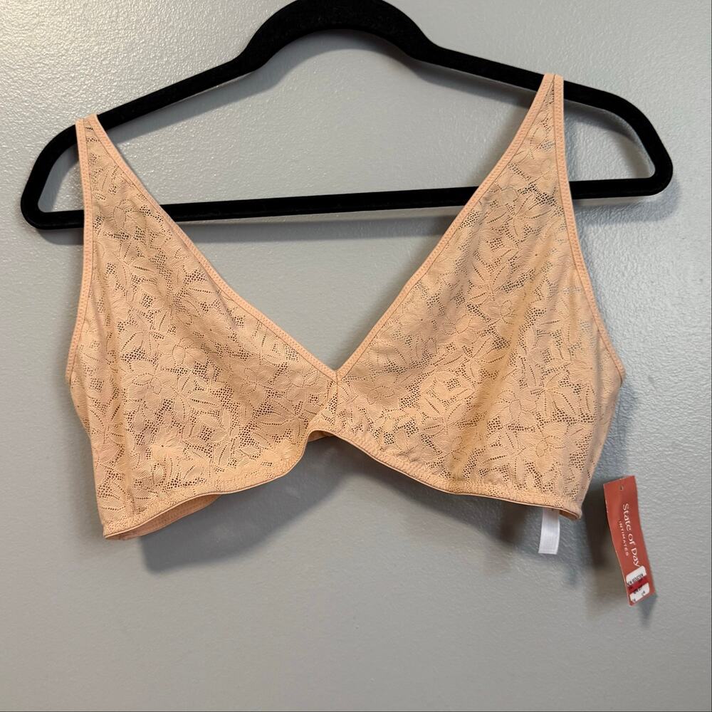 State of Day Nude Blush Stretch Lace Bralette Bra NEW XXL